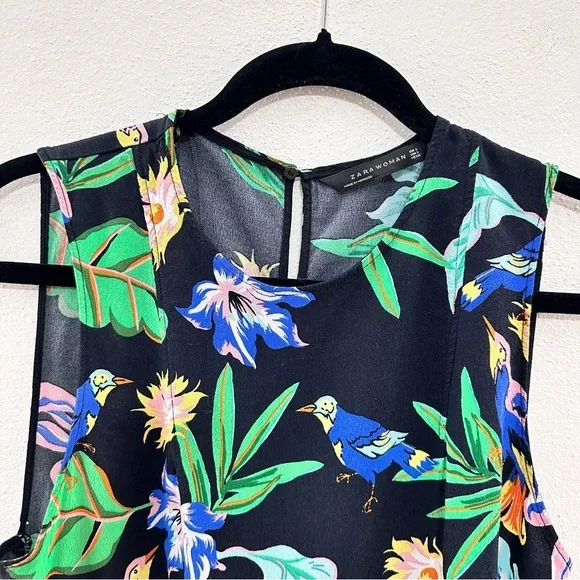 Zara Round Neck Tropical Top Size Small - Picture 2 of 6